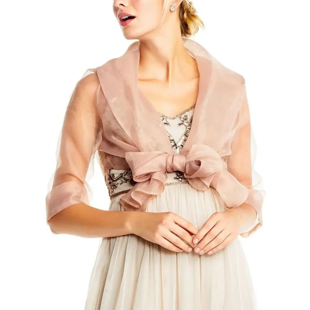 Adrianna Papell Womens Pink Organza Sheer Shawl Collar Shawl/Wrap Jacket